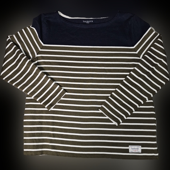 Talbots Color Block Striped Sweater Top 100% Cotton Long Sleeve Boat Neck Size L - Picture 8 of 13